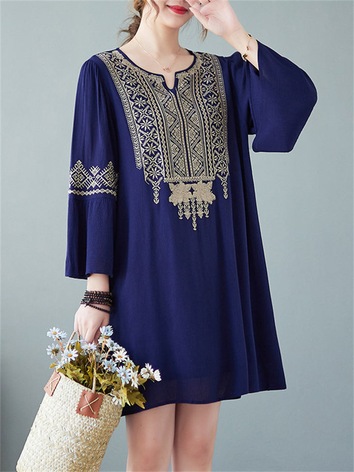 Cotton Linen Half Sleeve Summer Lady Dresses