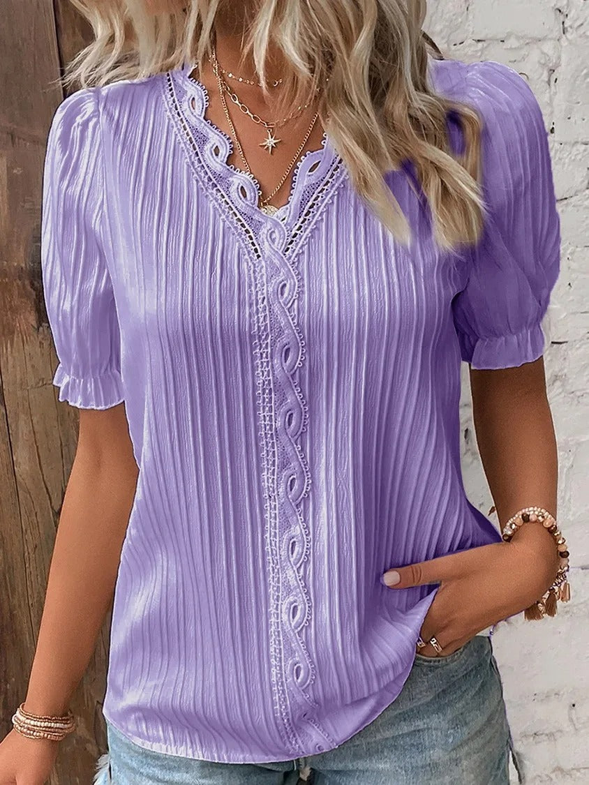 Casual V-Neck Lace Blouse for Women