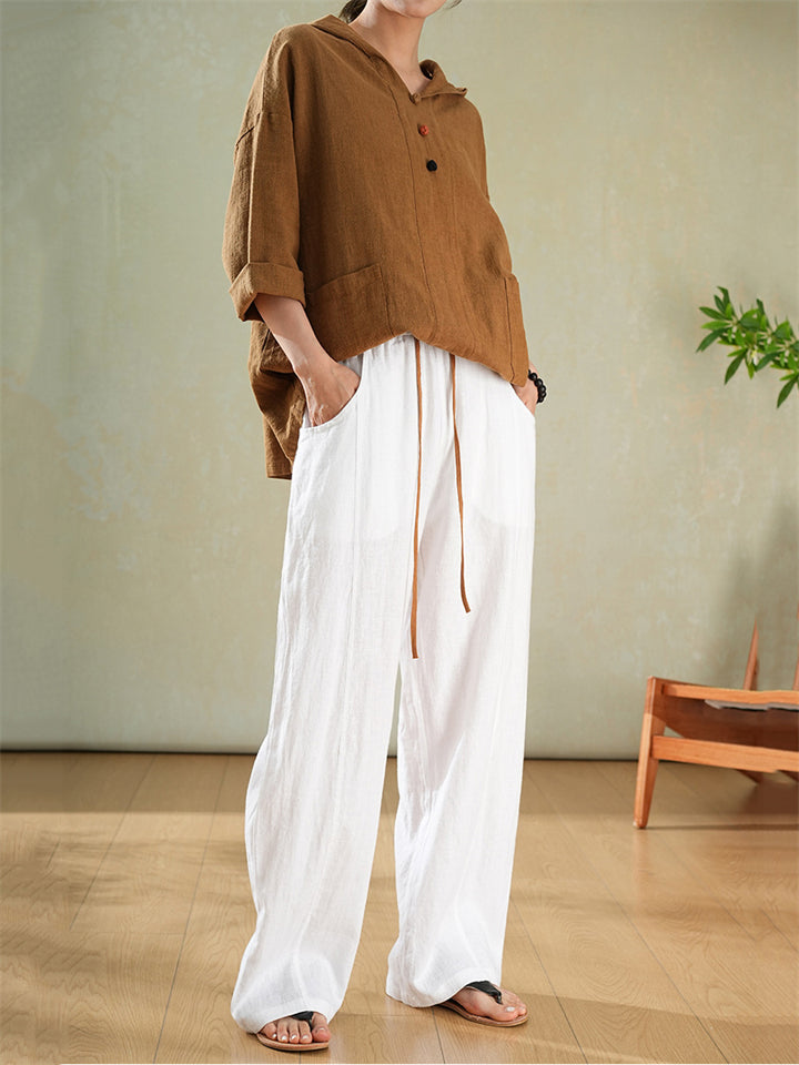 Simple Cozy Cotton Linen White Long Pants for Women