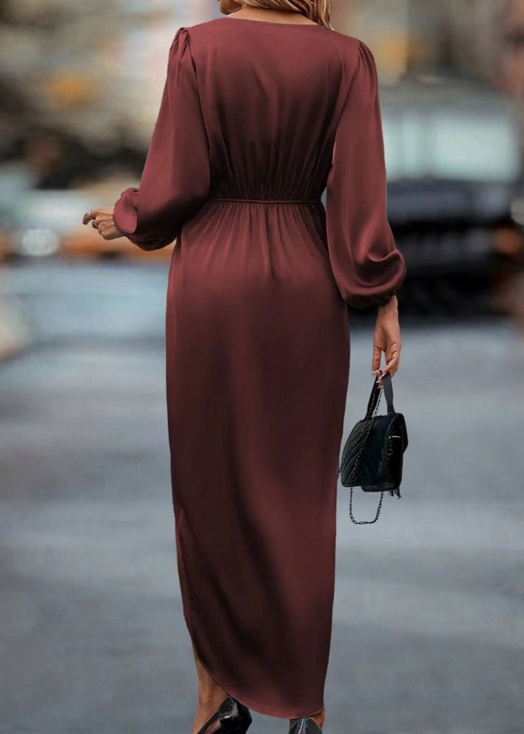 Ivyshape | Wine Red Draped V-Neck Midi Dress