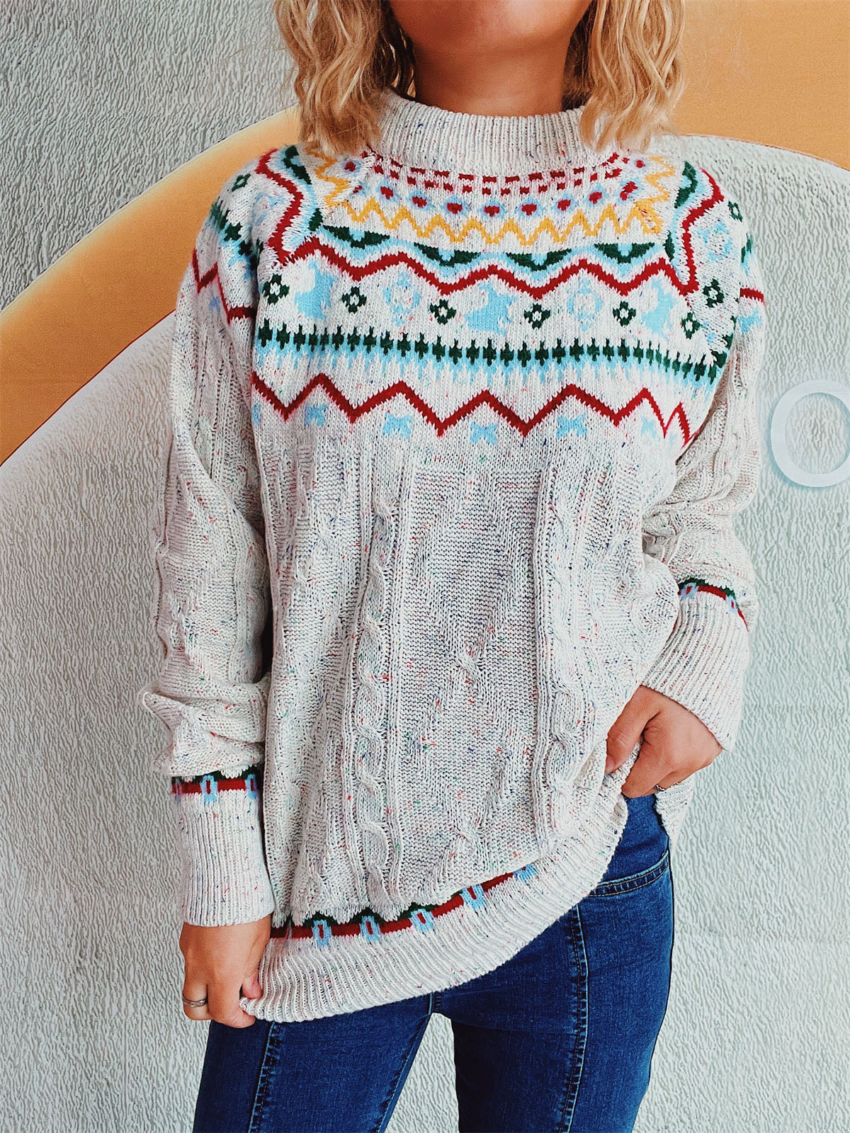 Ivyshape | Women's Long Sleeve Cable Knit Sweater with Stand Collar