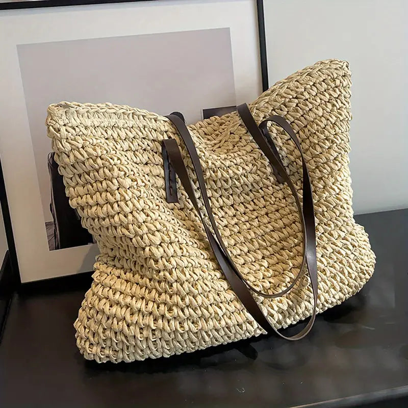Ivyshape | Large Woven Tote Bag in Bohemian Beachy Style