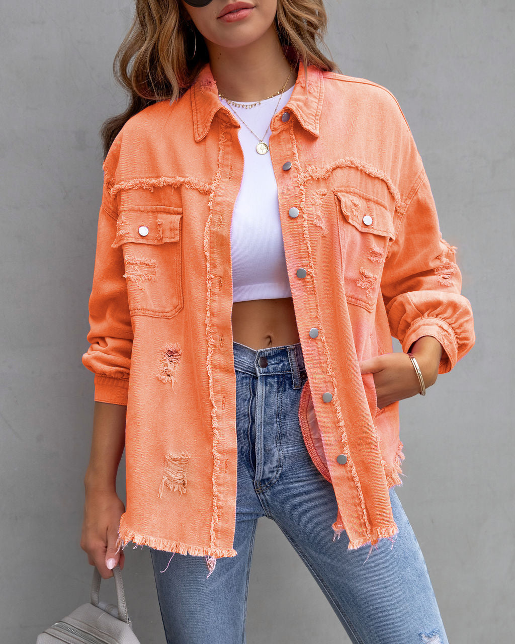 Ivyshape | Ripped Shirt Jacket Women Autumn and Spring Casual Tops Women's Clothing