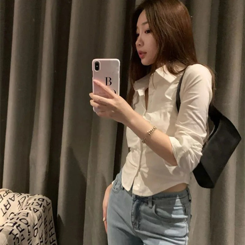 Sweet Cropped Long-Sleeve Shirt for Women