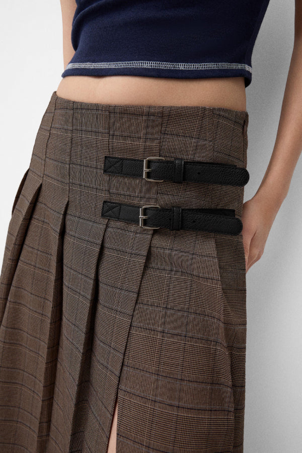 Ivyshape | Pleat Midi Skirt with A Belt Detail