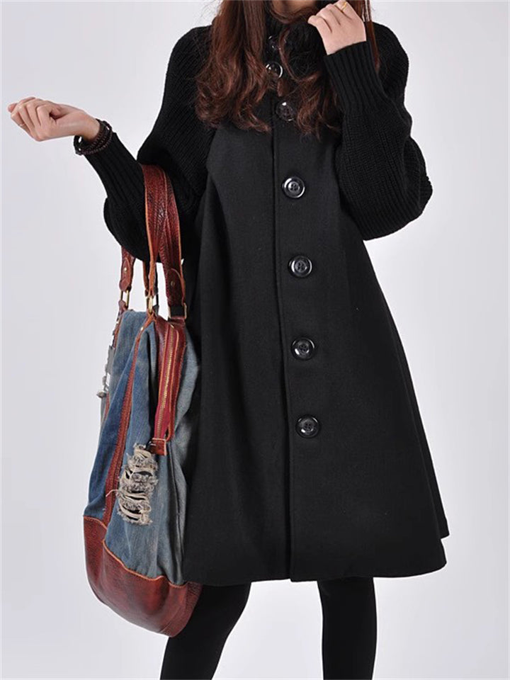 Chic Splicing High Neck Elegant Cape Woolen Coat