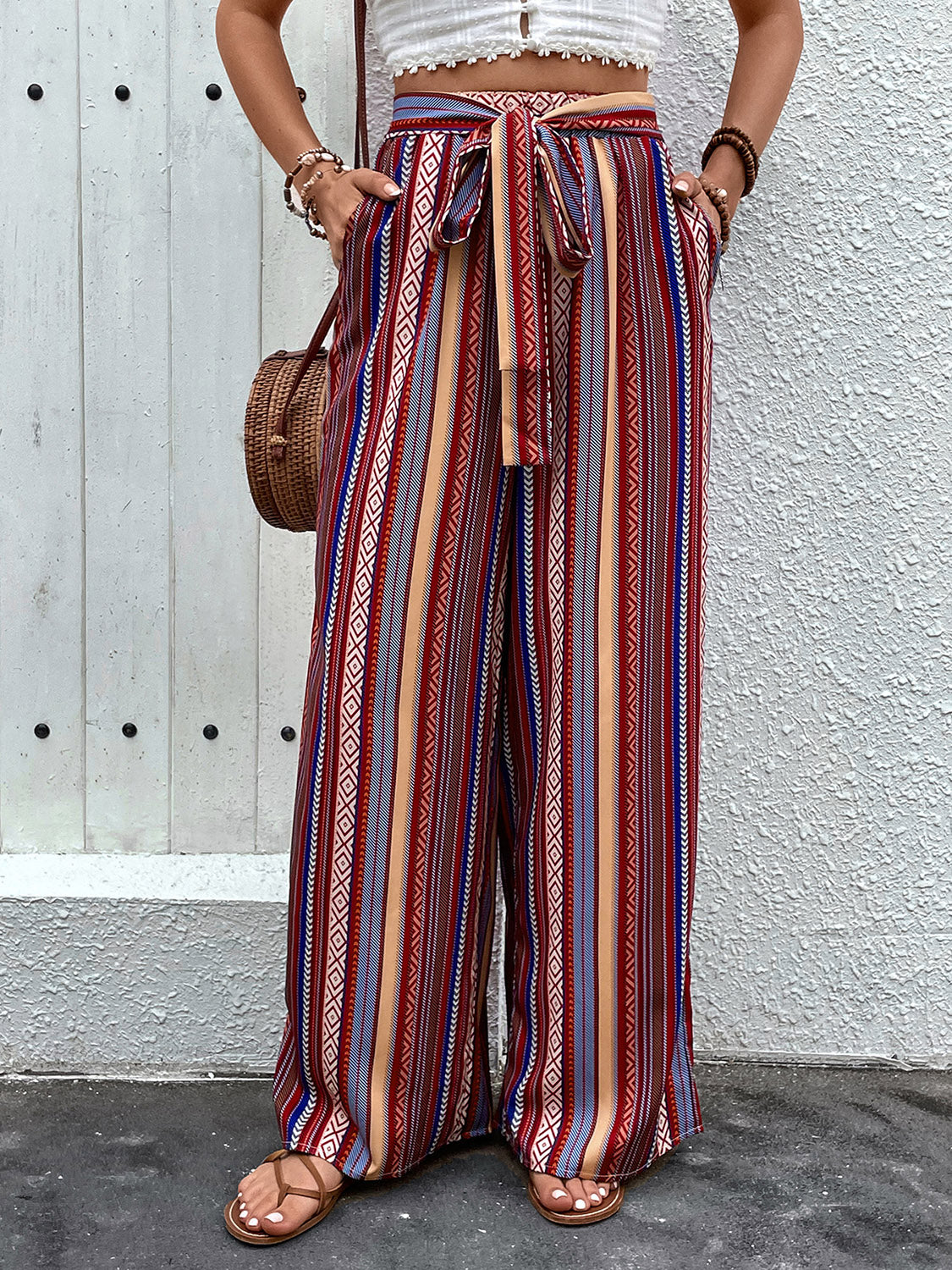 Ivyshape | Tied Geometric Wide Leg Pants