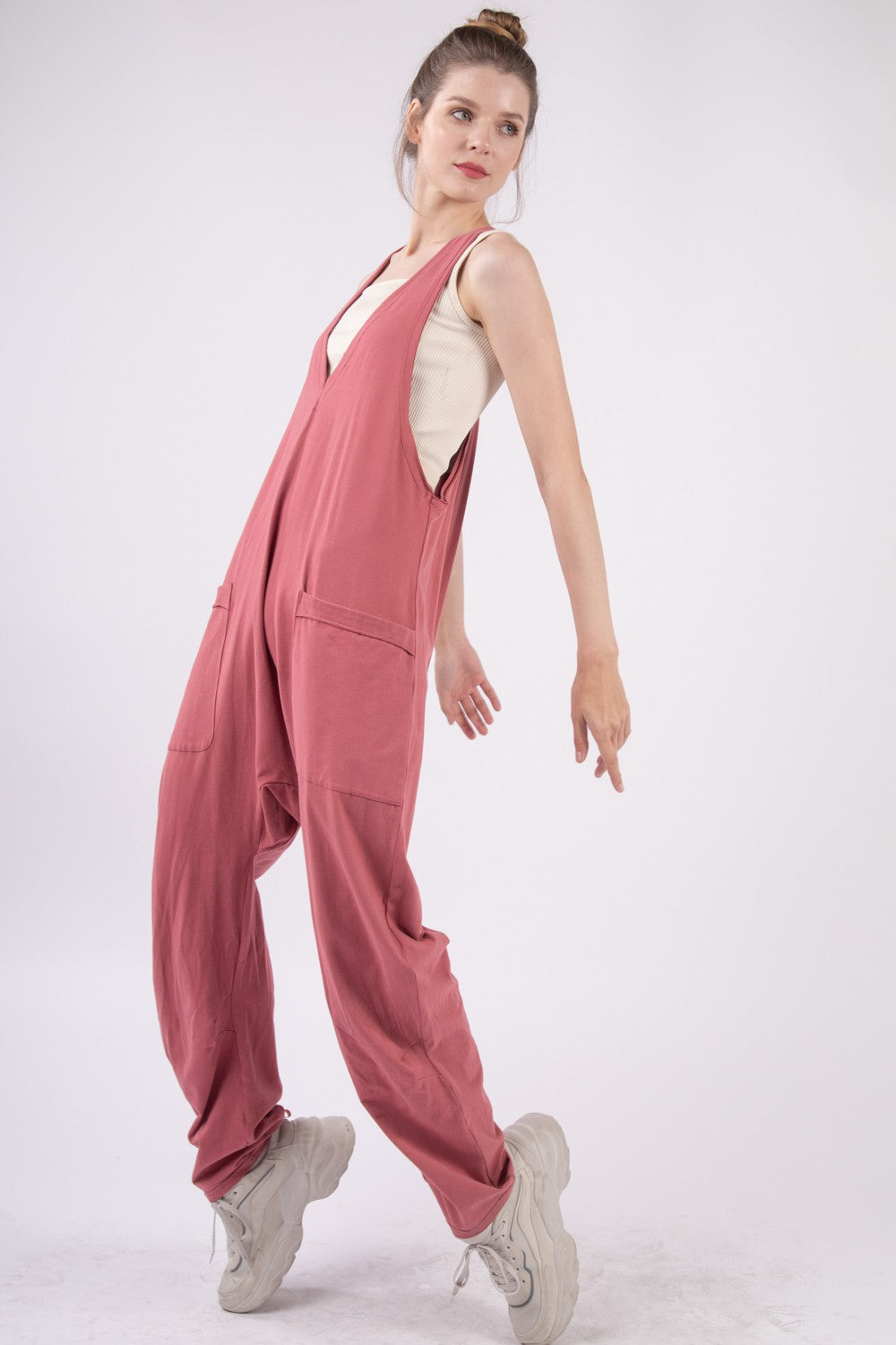 Ivyshape | Plunge Sleeveless Jumpsuit with Pockets