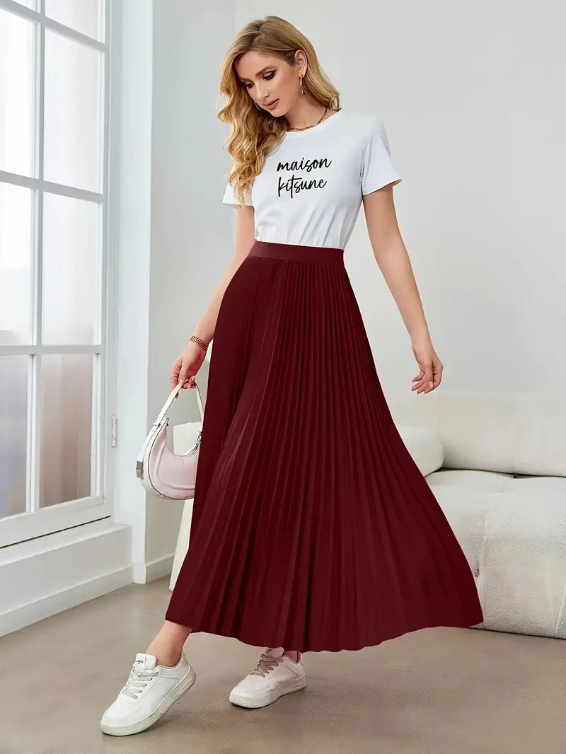 Ivyshape | Women's Stylish Pleated Skirt Long