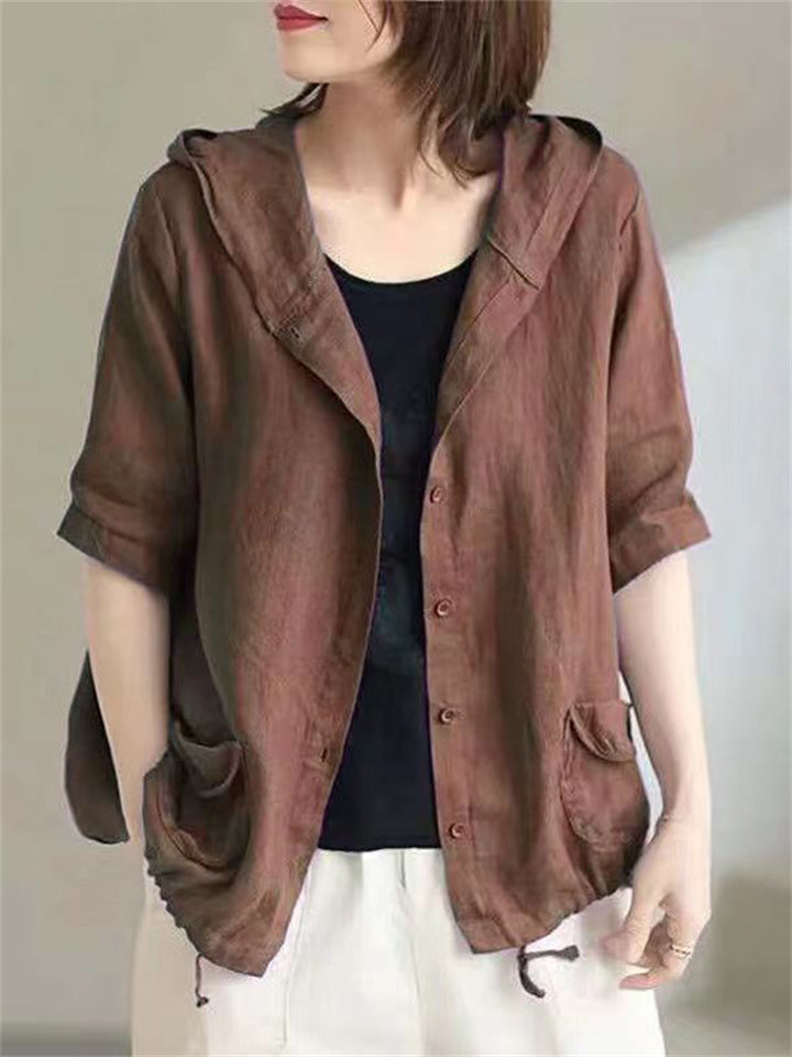 Retro Loose Thin Linen Hooded Jackets