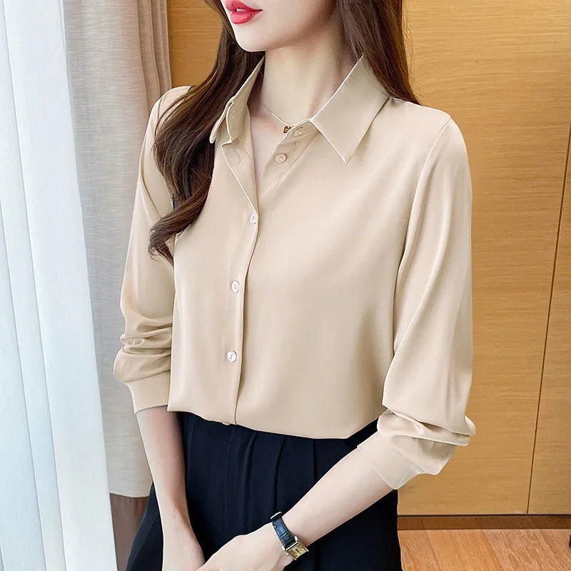 Elegant Long-Sleeve Satin Blouse for Women