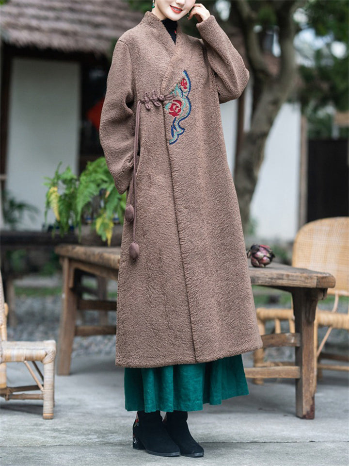 Chinese Style Warm Sherpa Blend Overcoats for Ladies