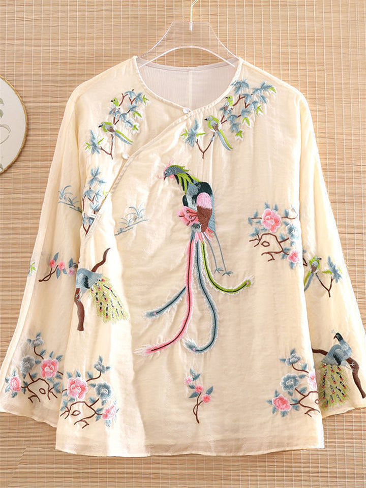 Retro Phoenix Embroideried Hanfu Shirts for Women