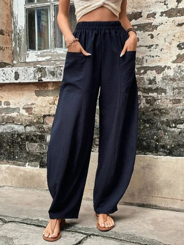 Ivyshape | Wide and Loose Pants with High Elastic Waistband