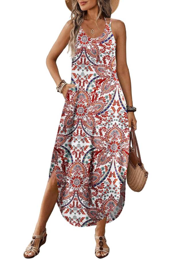 Ivyshape | V-Neck Halter Slit Bohemian Beach Resort Maxi Dress