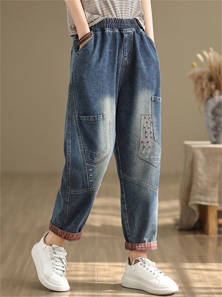 Summer Washed Splicing Durable Jeans for Ladies