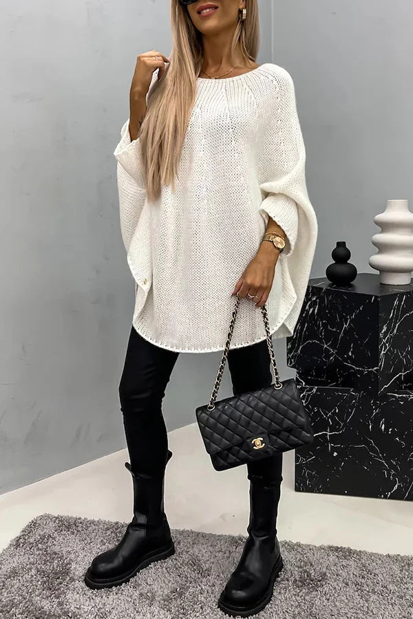 Ivyshape | Me Knit Crew Neck Poncho Loose Sweater