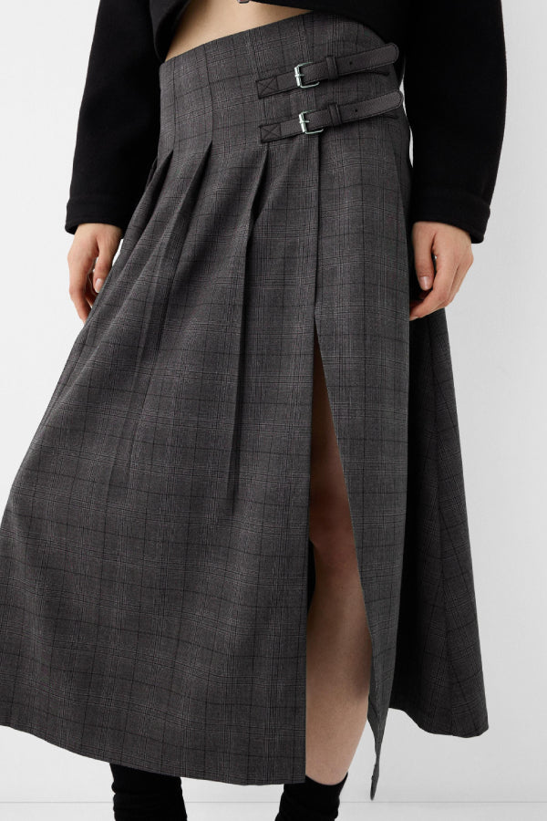 Ivyshape | Pleat Midi Skirt with A Belt Detail