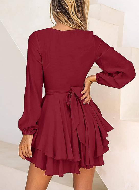 Ivyshape | Gwen Dress with V-Neck and Lantern Sleeves