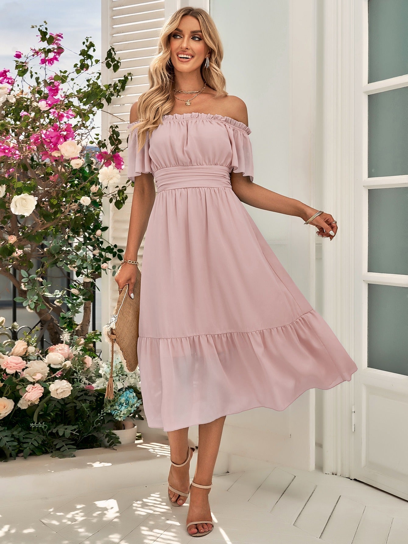 Summer Elegant Off-Shoulder Midi Dress | Ideal for Summer