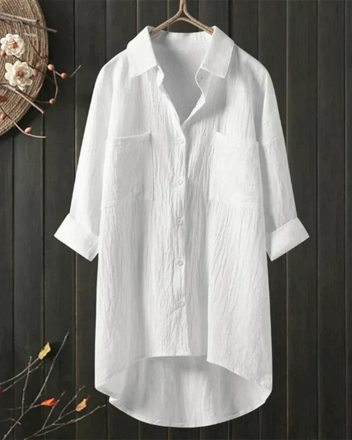 Ivyshape | Linen Shirt With Long Sleeves and Button Placket for Spring
