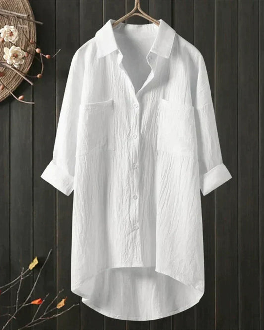 Ivyshape | Linen Shirt With Long Sleeves and Button Placket for Spring