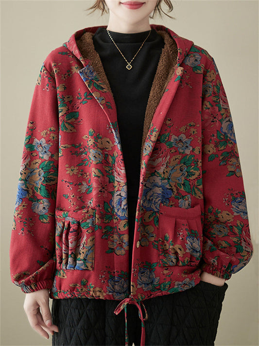 Winter Warm Beautiful Floral Hooded Cotton Coats