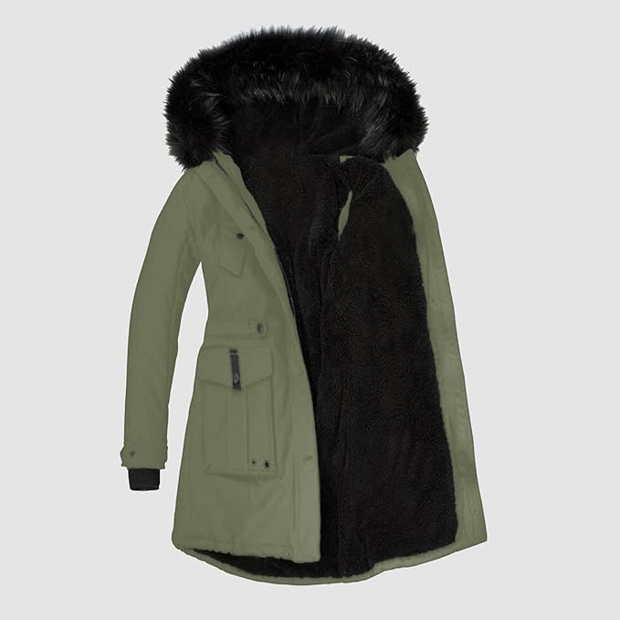 Ivyshape | Winter jacket with cozy vegan faux fur lining