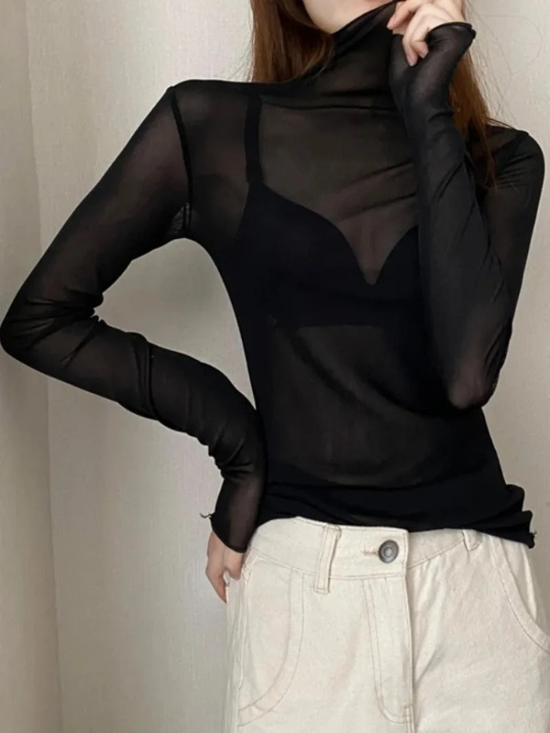 Alluring Mesh Long Sleeve Top for Women