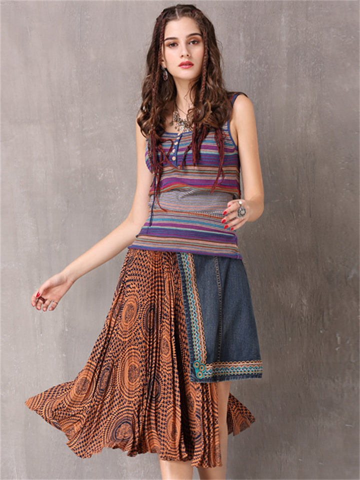 Fashion Irregular Embroidery Patchwork Skirt