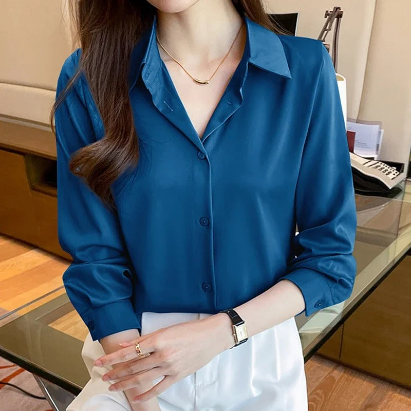 Elegant Long-Sleeve Satin Blouse for Women