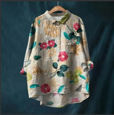 Vibrant Floral Print Blouse for Women (2XL)