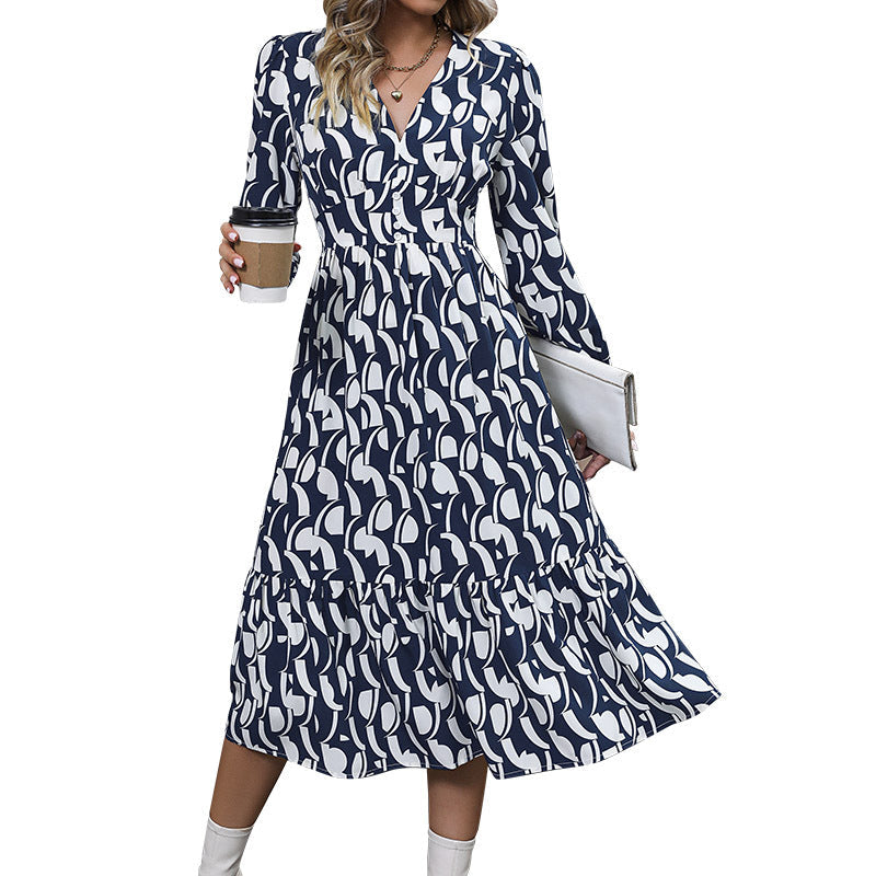 Ivyshape | Women's Wear Long Sleeve Printed Dress