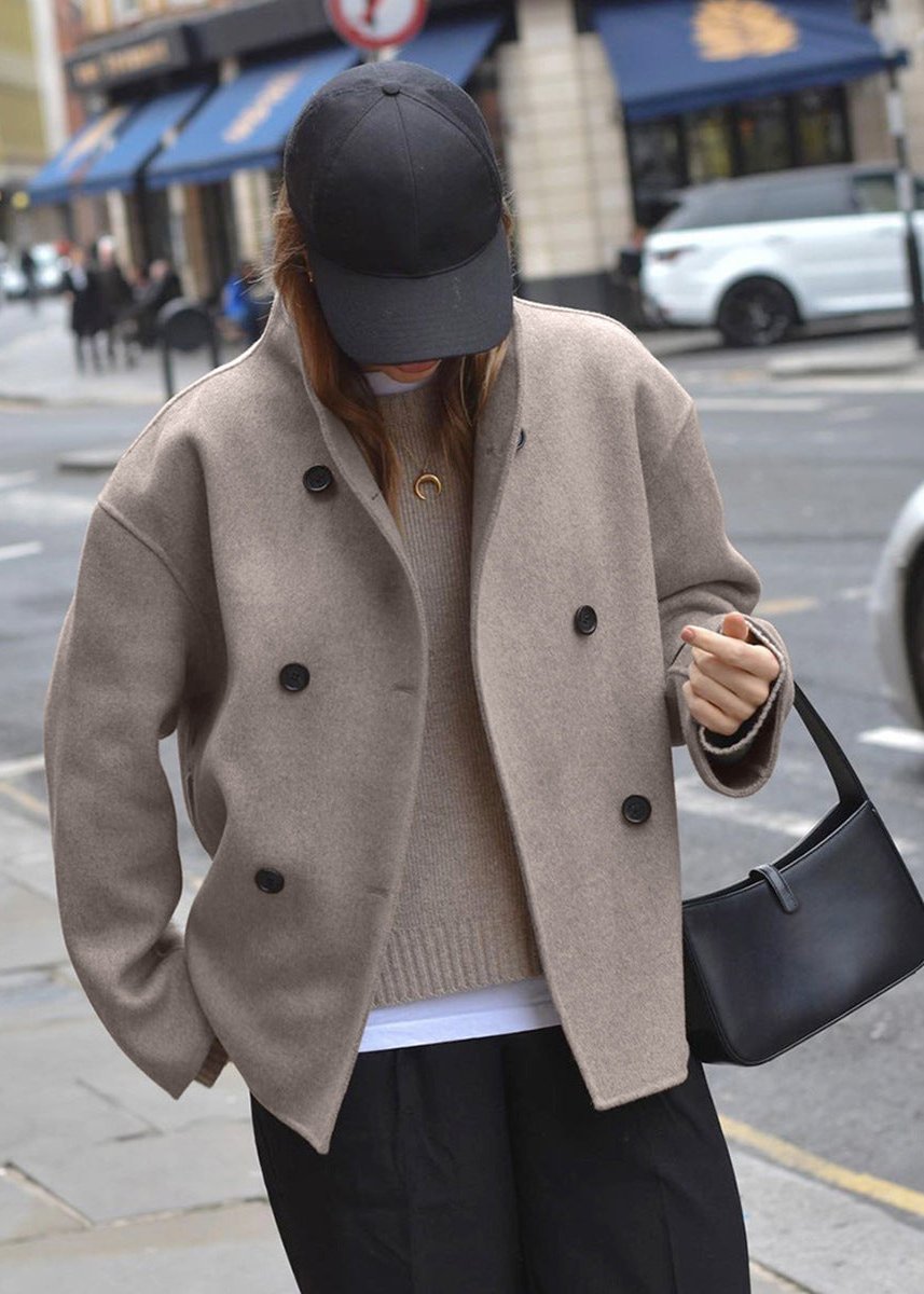 Ivyshape | Double-Breasted Woolen Coat In Taupe