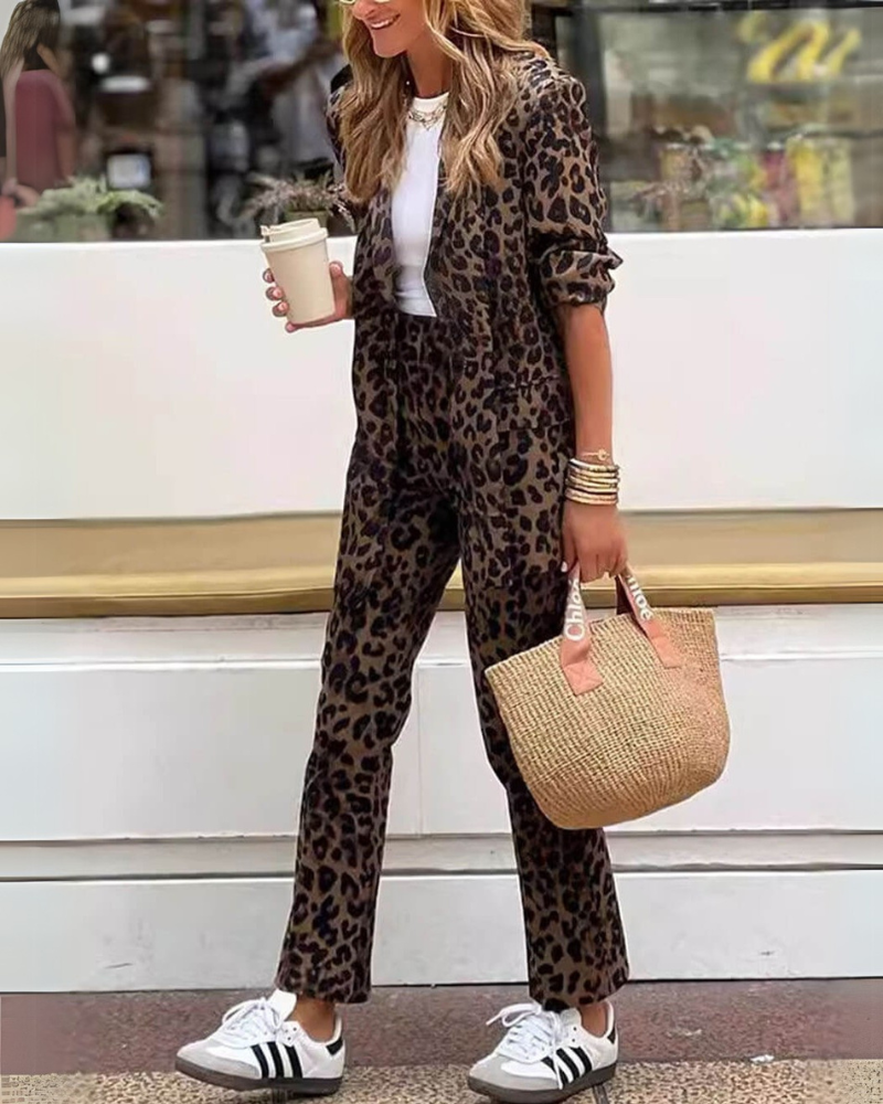 Ivyshape | Leopard Print Suit & Pants Set