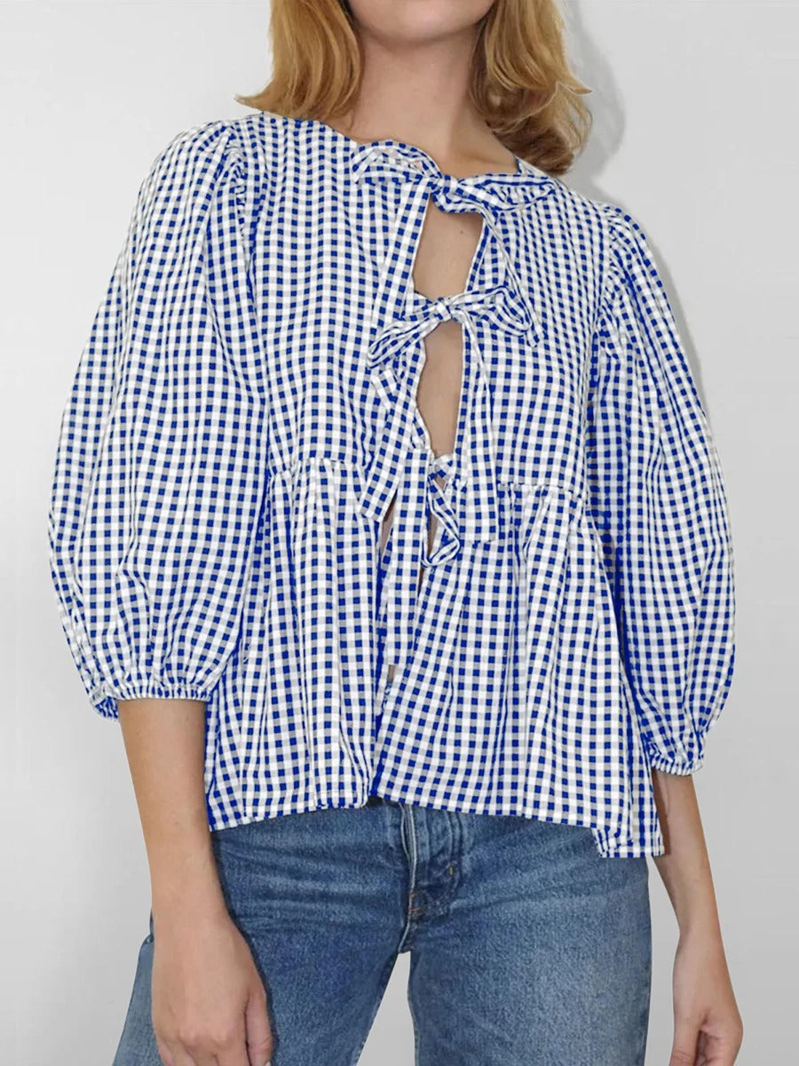 Stylish Printed Plaid Tie Shirt for Women