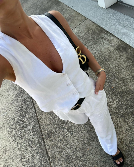 Wide Leg Pants V-Neck Vest Suit