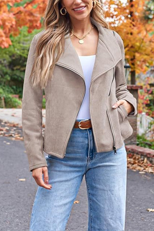 Ivyshape | Up Pocketed Faux Suede Moto Jacket