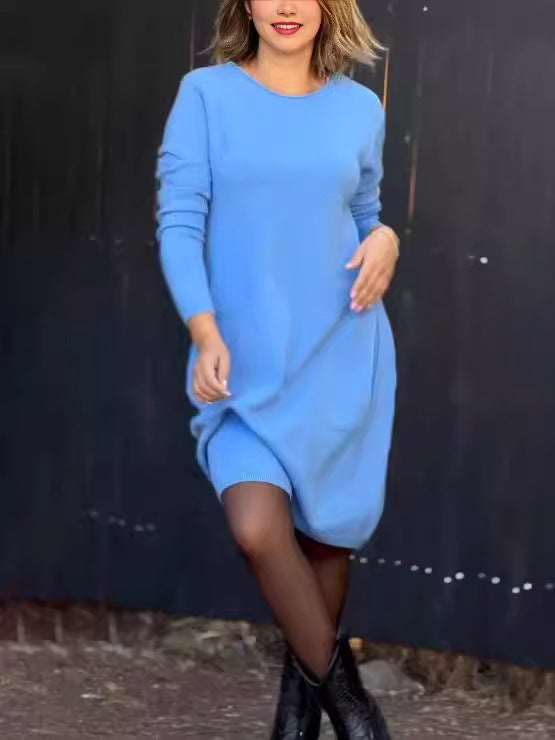 Ivyshape | Solid Color Cashmere Dress Elegant Women'sWardrobe Essential