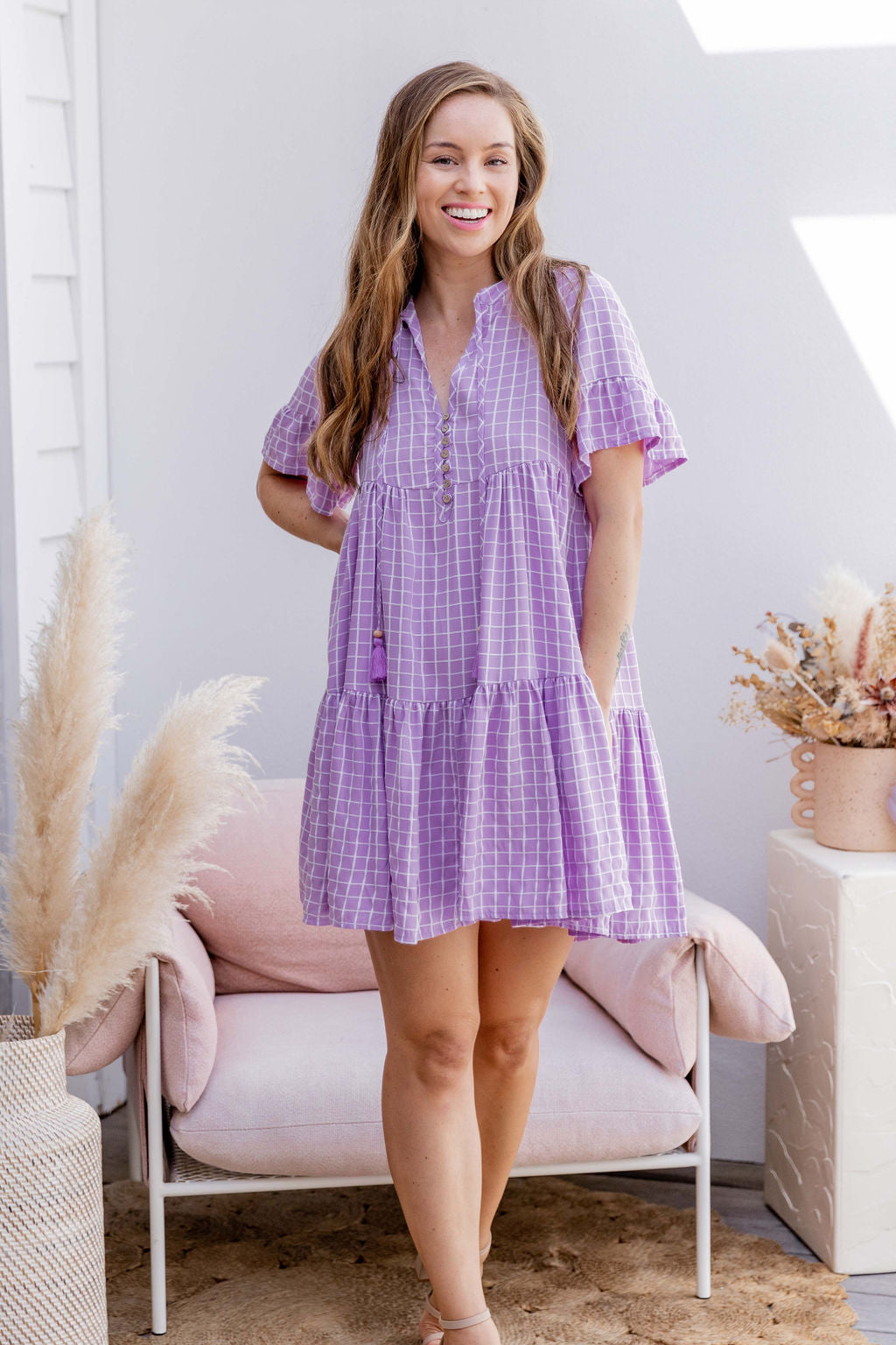 Emerson Dress - Checkered Lavender