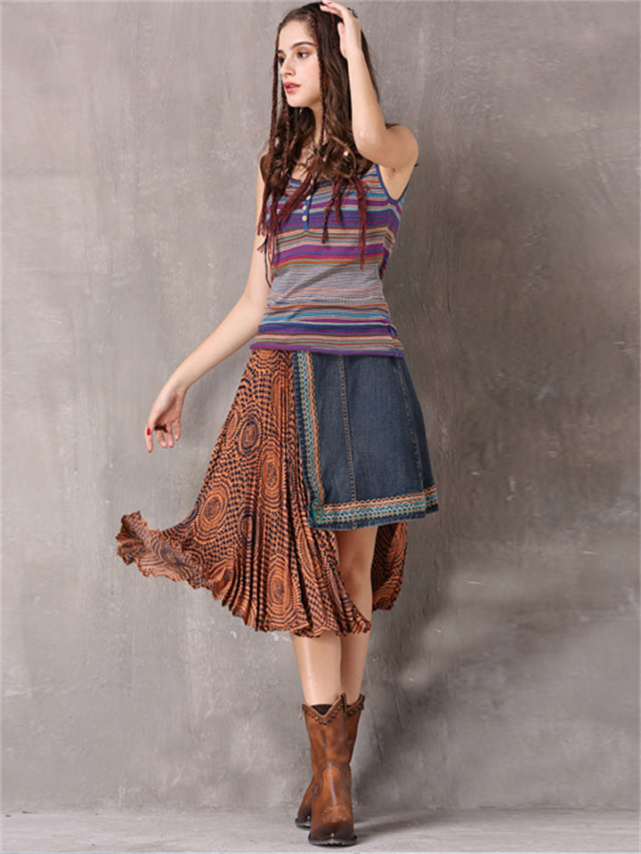 Fashion Irregular Embroidery Patchwork Skirt