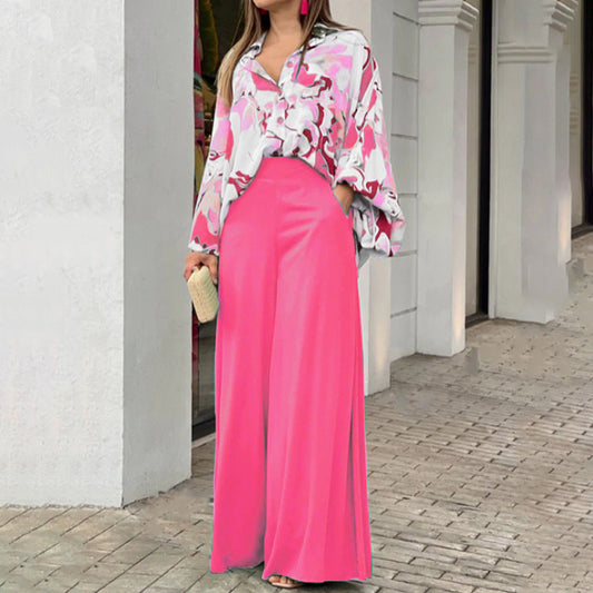 printed shirt, elegant wide-leg pants set