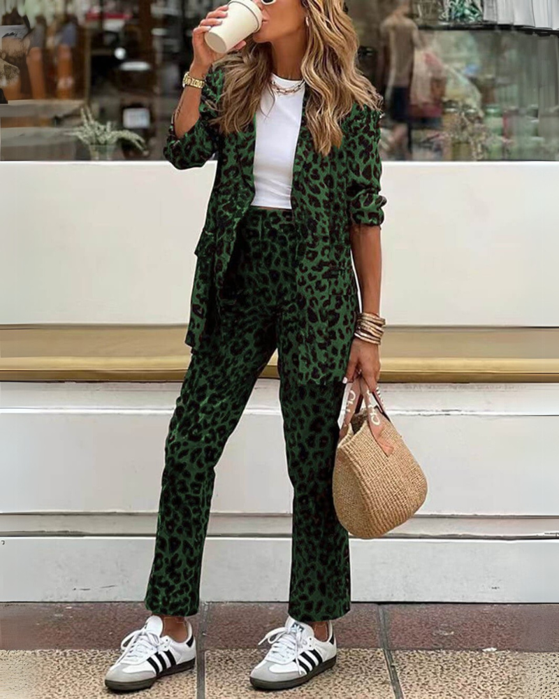 Ivyshape | Leopard Print Suit & Pants Set