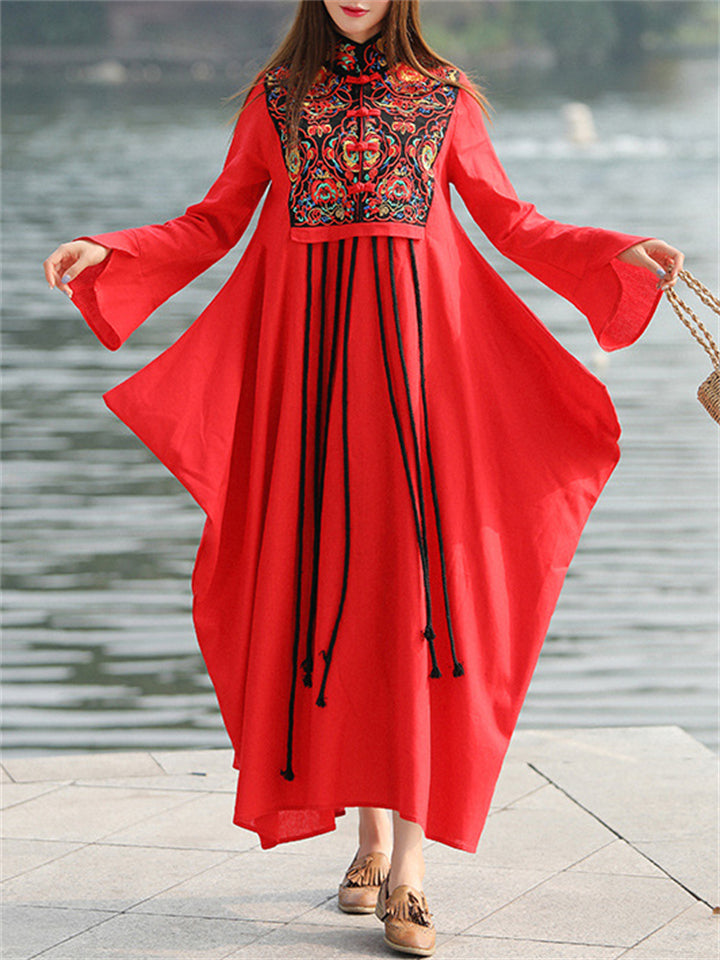 Ethnic Embroidered Bell Sleeve Dresses for Ladies