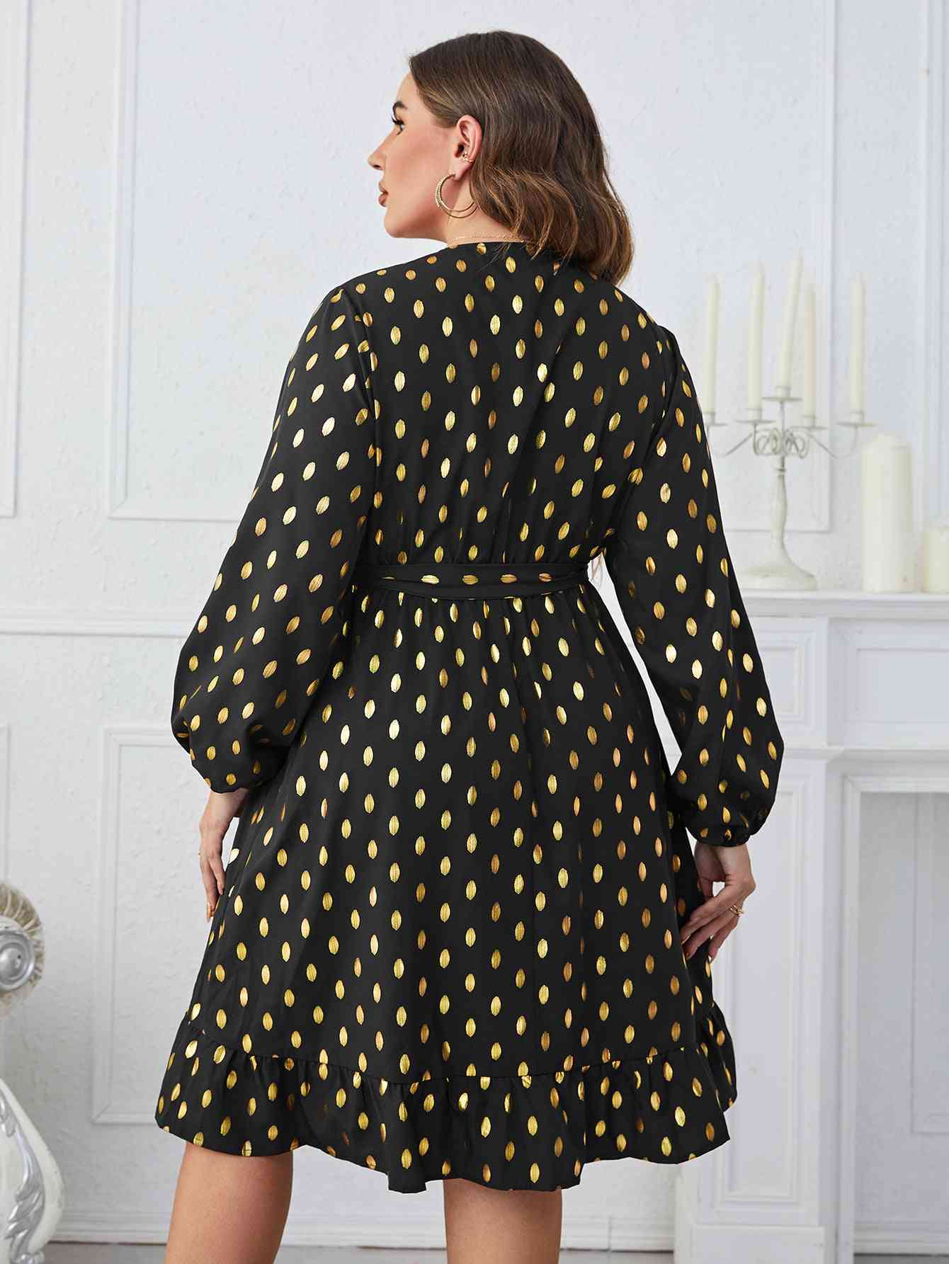 Plus Size Printed Surplice Neck Knee-Length Dress