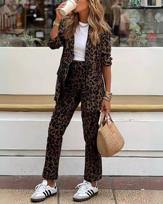 Ivyshape | Leopard Print Suit & Pants Set