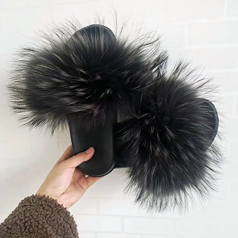 Fluffy Real Fur Slippers for Women