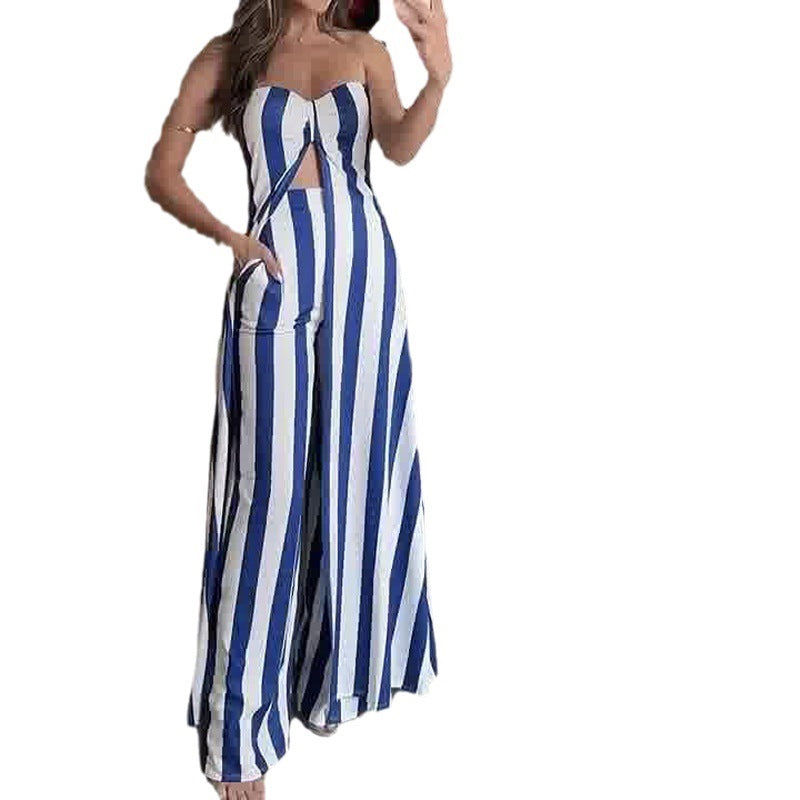 Ivyshape | Pleated Striped Tube Top Suit