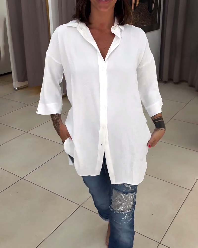 Ivyshape | White Women's Shirt Summer Blouse