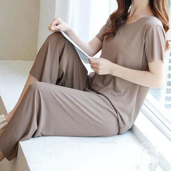 Ivyshape | Soft Ice Silk T-Shirt with Pants Set